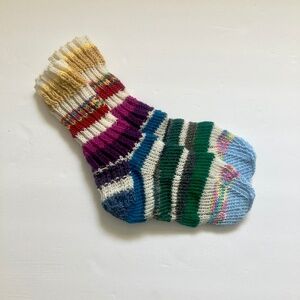 NWOT Colorful hand knit wool blend rainbow striped socks US women's sz 7 - 10